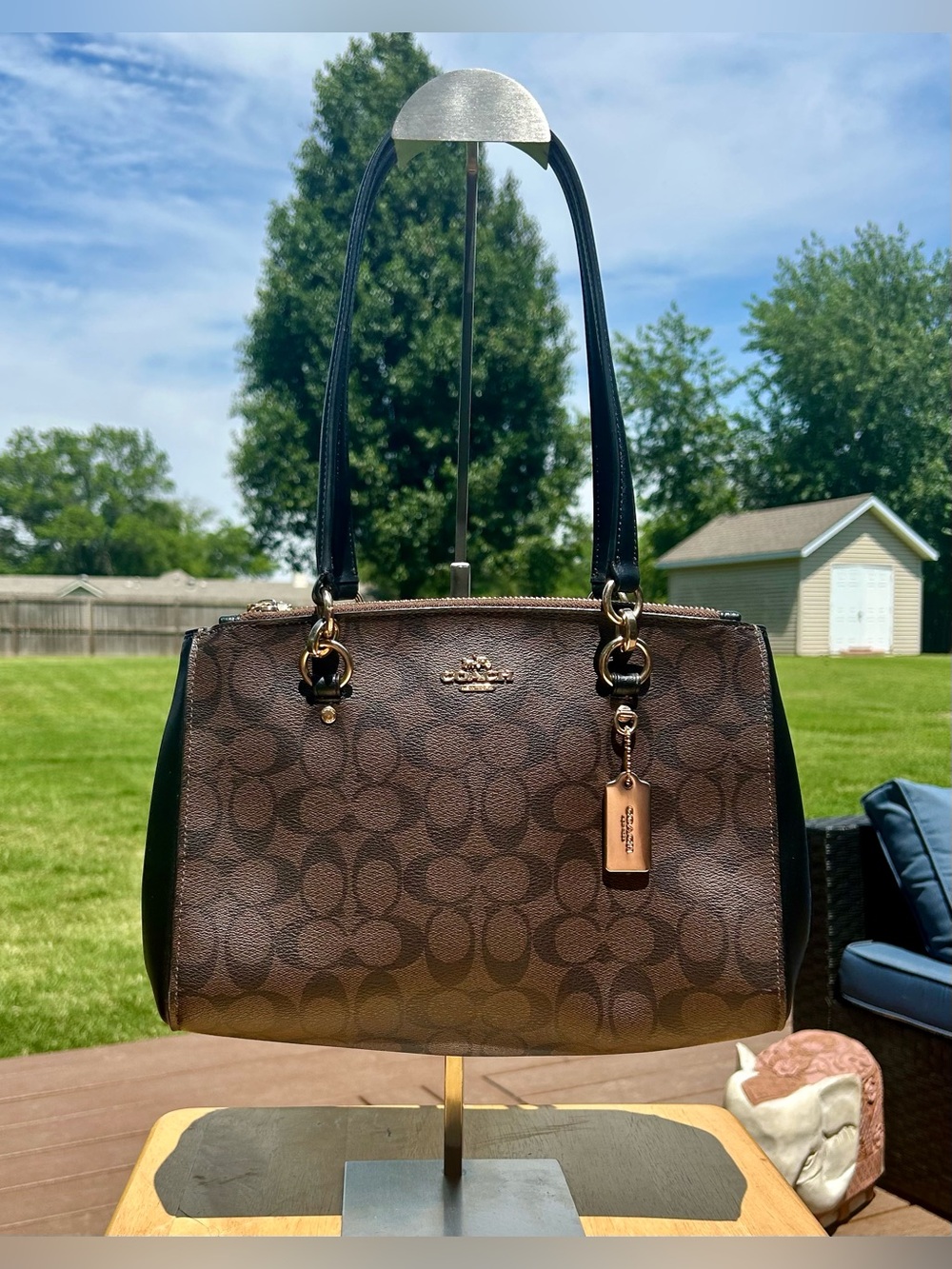 Coach Brown & Black Etta Carryall Signature Satchel EUC